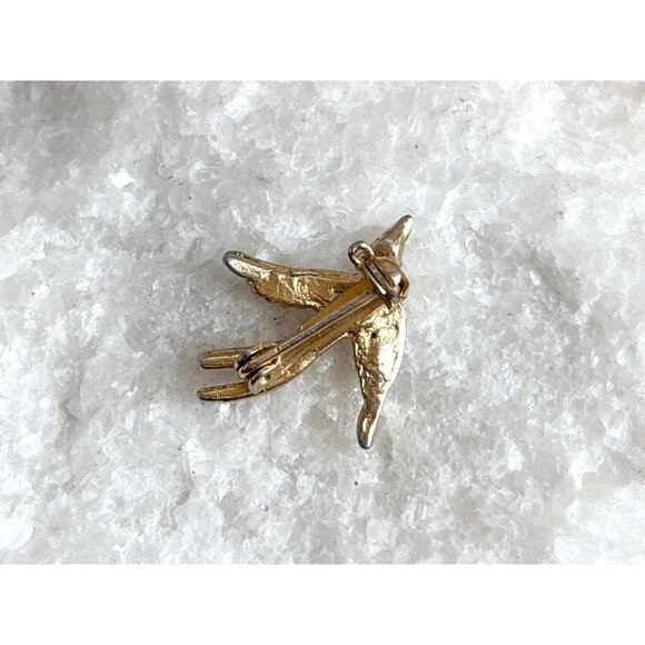 Rhinestoned Bird In Flight Gold Toned Vintage Costume Jewelry Brooch | Lapel Pin - Picture 2 of 7